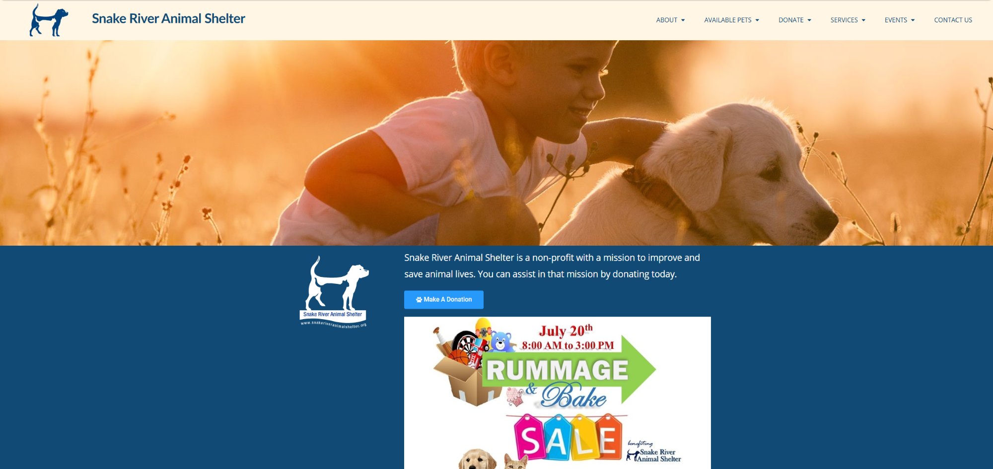 Snake River Animal Shelter website